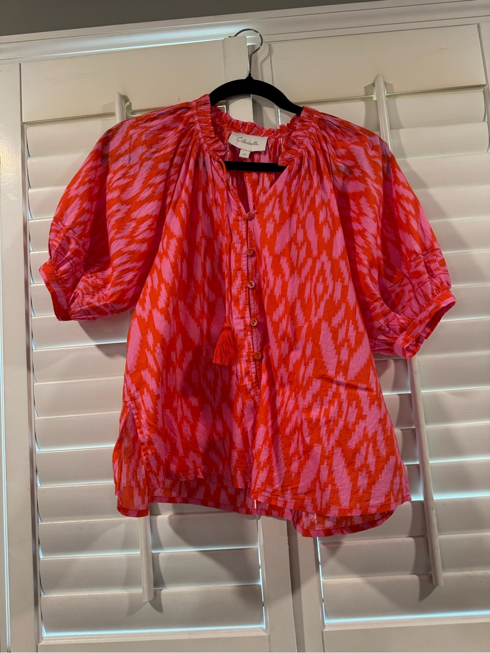 Cleobella Malinda pink and red top size XS with tassel tie neck